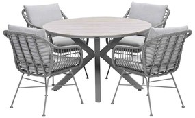 Garden Impressions Lucas tuinset 5-delig valley sand - Tulli tuintafel Ø122x75 cm - light teak vironwood