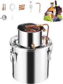 VEVOR Alcohol Distiller 19 L RVS Water Alcohol Distiller met Koperen Spoel, Thuisbrouwen Raffinage Fermentatie Kit met Thermometer, voor Wijn Whisky Brandy Zilver