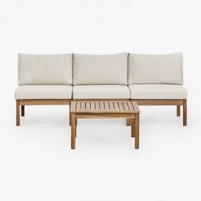 Woonkamerset Met 3-delige Modulaire Bank En Salontafel Van Acaciahout Branson Wit Gardenia - Bruin Acacia - Sklum