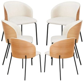 Pack 6 Glacia Stoelen Witte Stof met Houten Beklede Rugleuning