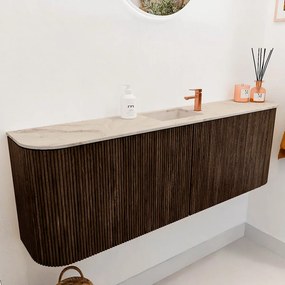 Mondiaz Joya DLux 125cm toiletmeubel ronding links/rechts walnut met wastafel faye midden 1 kraangat frappe