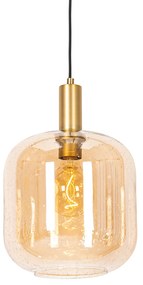 Design hanglamp zwart met messing en amber glas - Zuzanna