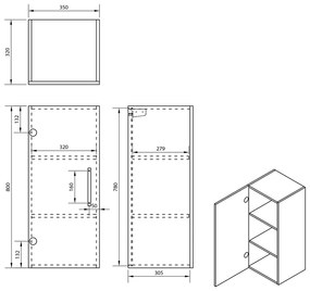 Differnz Hilde hoge kast 80cm l/r hoogglans wit