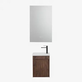 Narek Zwevend Houten Badkamermeubelset Met Geïntegreerde Wastafel Donker Hout & Rectangular Led And Antifog 55x90 Cm Riben & Mat Zwart - Sklum