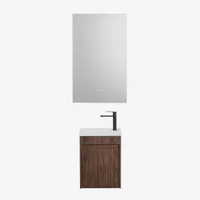 Narek Zwevend Houten Badkamermeubelset Met Geïntegreerde Wastafel Rectangular Led And Antifog 55x90 Cm Riben & Donker Hout & Mat Zwart ↑20 Cm Met Afta