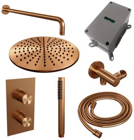 Brauer Copper Edition complete inbouw regendouche met staafhanddouche, gebogen wandarm en hoofddouche 30cm set 28 koper geborsteld PVD