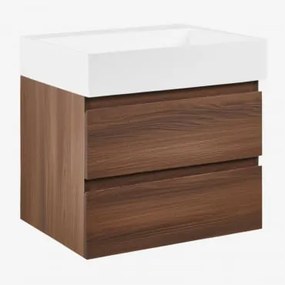 Badkamermeubelset Van Hout En Essenhoutfineer Met Geïntegreerde Wastafel Ona Donker Hout & Spiegelloze & Zonder Kraan & ↔︎ 60 Cm - Sklum