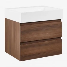 Ona Zwevend Badkamermeubelset Van Hout En Essenfineer Met Geïntegreerde Wastafel Donker Hout & Spiegelloze & Zonder Kraan & ↔︎ 60 Cm - Sklum