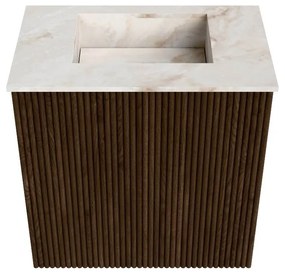 Mondiaz Joya DLux 40cm toiletmeubel walnut met wastafel faye midden zonder kraangat frappe