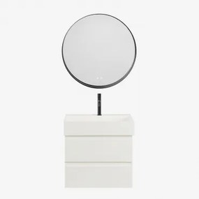 Ona Zwevend Badkamermeubelset Van Hout En Essenfineer Met Geïntegreerde Wastafel Wit & Round Led And Antifog Zwart Ø80 Cm Kimacs & - Sklum