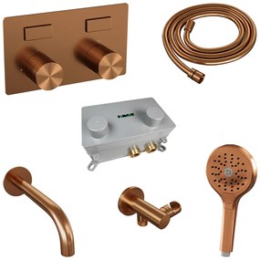 Brauer Stripe inbouw badkraan met drukknoppen en 3 standen handdouche koper geborsteld PVD