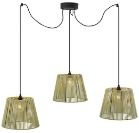Buiten hanglamp zwart met groene kappen van touw 3-lichts IP44 - Cava Jayla