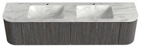 Mondiaz Kurve-dlux 180cm badmeubel ronding links/rechts shadow met 2 lades en deuren en wastafel leaf dubbel 2 kraangaten opalo