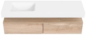 Zaro Alan badmeubel 160cm washed oak 2 lades met vrijhangende wastafel cloud links 1 kraangat talc