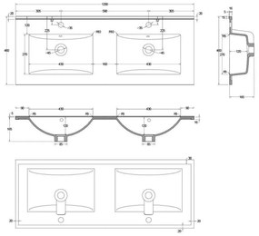 SaniGoods Hayat keramische dubbele wastafel met 2 kraangaten 120x45cm wit