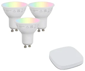 Set van smart GU10 dimbare LED lampen 4.7W 400 lm 2700K-6500K incl. Zigbee Smart Hub