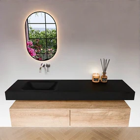 Zaro Alan badmeubel 170cm washed oak 2 lades met vrijhangende wastafel cloud links zonder kraangat urban