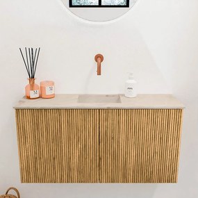 Mondiaz Joya DLux 80cm toiletmeubel oak met wastafel faye midden zonder kraangat frappe