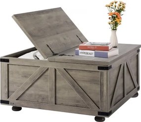 VEVOR salontafel in boerderijstijl, 914 mm, vierkante salontafel met scharnieren en groot opbergvak, rustieke houten cocktailtafel voor woonkamer, slaapkamer, appartement, studio