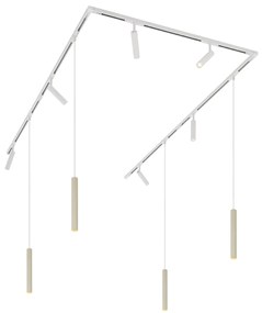 Modern railsysteem met 6 spots en 4 hanglampen beige met wit 1-fase - Slimline Uzzy Keno