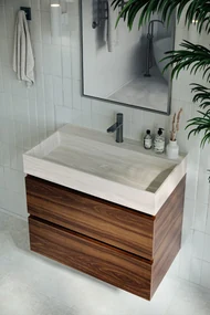 Fontana White Travertin badkamermeubel walnoot 80cm met kraangat
