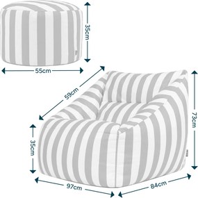 Natalia Outdoor Zitzak Stoel Woven + Poef - Kobaltblauw/Wit