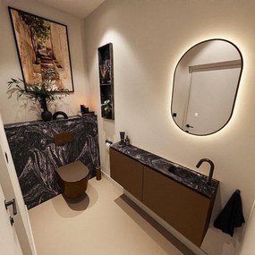 MONDIAZ TURE-DLUX 120cm toiletmeubel Rust. EDEN wastafel Lava positie rechts. Met 1 kraangat. TUREDX120RUSR1LAV