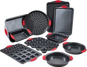 VEVOR Bakset 10-delige antiaanbaklaag van koolstofstaal, kookplaten en -schalen, ovenset met siliconen handgrepen, voor koekjes, cakes, muffins, brood, zwart