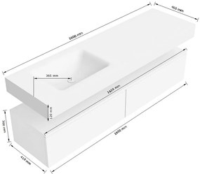 Zaro Alan badmeubel 160cm sand 2 lades met vrijhangende wastafel cloud links 1 kraangat talc