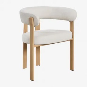Set Van 2 Eetkamerstoelen Met Armleuningen In Chenille Stof Jolie Bruin – Natuurlijk Hout & Stof Chenille Beige – Crème - Sklum