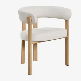 Set Van 2 Eetkamerstoelen Met Armleuningen In Chenille Stof Jolie Bruin – Natuurlijk Hout & Stof Chenille Beige – Crème - Sklum