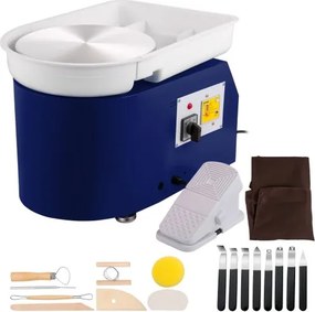 VEVOR Aardewerk Wiel 28 cm 0-300 RPM Keramisch Wiel, 350W Instelbare Snelheid Vormmachine met Beeldhouwgereedschap en Schort, Afneembare Wastafel Voetpedaalbediening voor Kunst en Thuis DIY Blauw