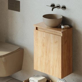 Fontana Bano toiletmeubel warm eiken 40x22cm met waskom in taupe