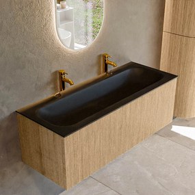 Mondiaz Kurve 120cm badmeubel oak met 1 lade en wastafel big large midden 2 kraangaten urban