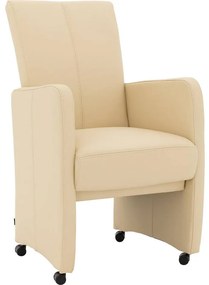 Goossens Excellent Eetkamerstoel Riva beige leer  met armleuning en met wielen, stijlvol landelijk