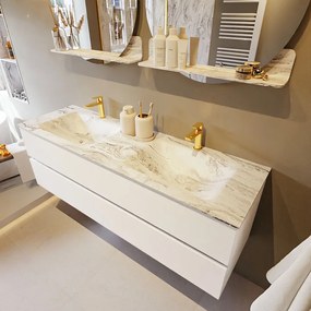 Mondiaz Vica DLux badmeubel 150cm talc 2 lades met wastafel glace dubbel 2 kraangaten