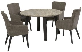 4 Seasons Outdoor | Luxor dining set met derby tafel rond  Tuintafel    houtkleur weerbestendig