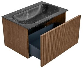 Mondiaz Kurve-dlux 70cm badmeubel walnut met 1 lade en wastafel big small midden zonder kraangat lava