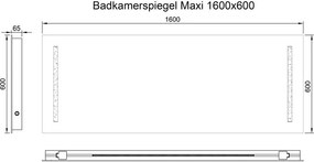 Badkamerspiegel Maxi 160x60cm Geintegreerde Zij LED Verlichting Verwarming Anti Condens Inclusief 2 Stopcontacten