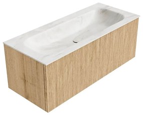 Mondiaz Kurve-dlux 110cm badmeubel oak met 1 lade en wastafel big medium midden zonder kraangat ostra