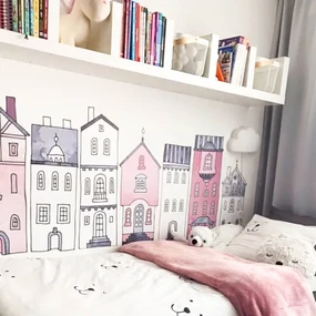 INSPIO Muurstickers - Roze huizen
