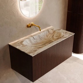 Mondiaz Kurve-dlux 90cm badmeubel ruby met 1 lade en wastafel big small midden zonder kraangat glace