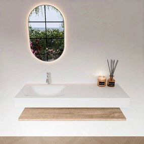 Zaro Alan badmeubel 130cm met planchet washed oak en vrijhangende wastafel cloud links 1 kraangat talc