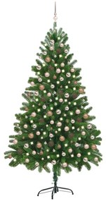 vidaXL Kunstkerstboom met LED's en kerstballen 210 cm groen
