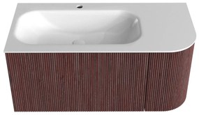 Mondiaz Kurve 95cm badmeubel ronding rechts ruby met 1 lade en deur en wastafel big small kraangat links