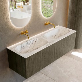 Mondiaz Kurve-dlux 140cm badmeubel shadow met 2 lades en wastafel stor small dubbel zonder kraangat glace