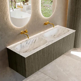 Mondiaz Kurve-dlux 140cm badmeubel shadow met 2 lades en wastafel stor small dubbel zonder kraangat glace
