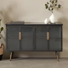 Kare Design Gomera Dressoir Zwart Met Ribbelglas - 120x35x75cm.