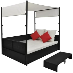 vidaXL Tuinbed met luifel 190x130 cm poly rattan zwart