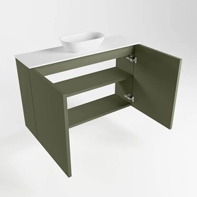 Mondiaz Fowy toiletmeubel 80cm army met witte waskom midden zonder kraangat